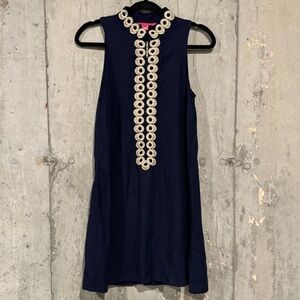 Lilly Pulitzer 0 Navy Blue Metallic Gold Jane Shift Dress Resort Beach Preppy